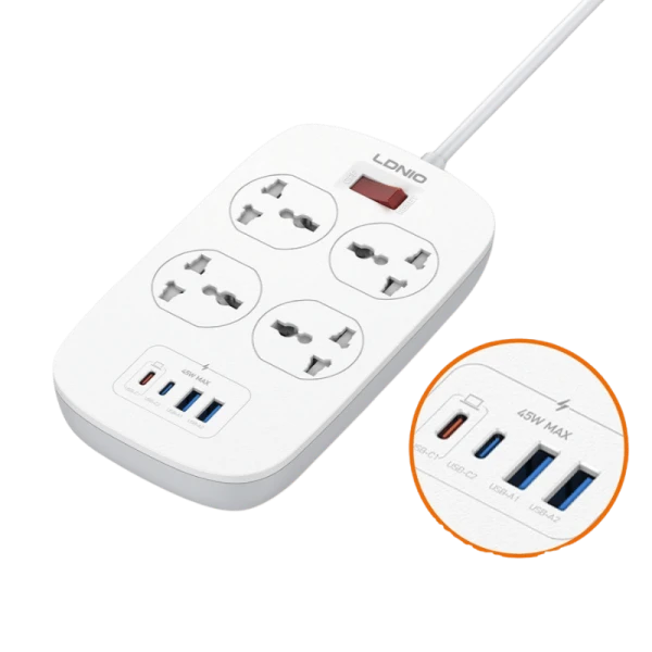 Ldnio SC4407C universal outlet 45W USB power strip with 4 AC outlets